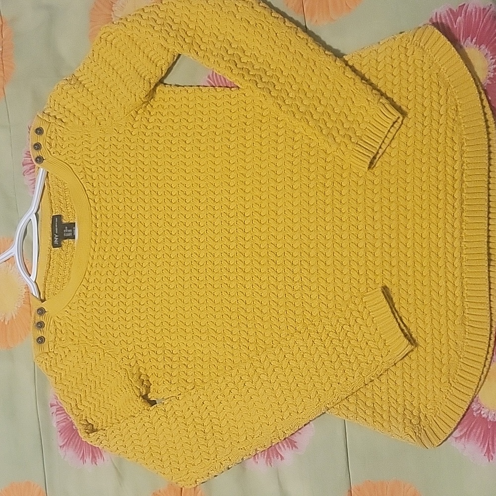 JNY Yellow Knit Sweater with Button Detail